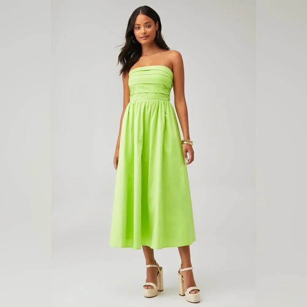 WAYF Women's Strapless Midi Dress in Green Size Small